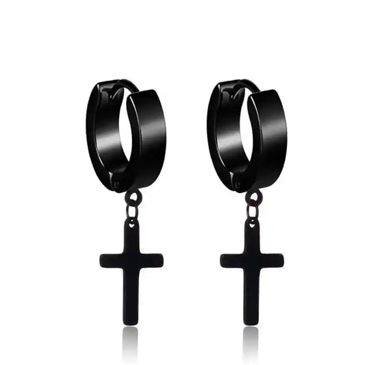 Boucles d'Oreilles Croix Noir