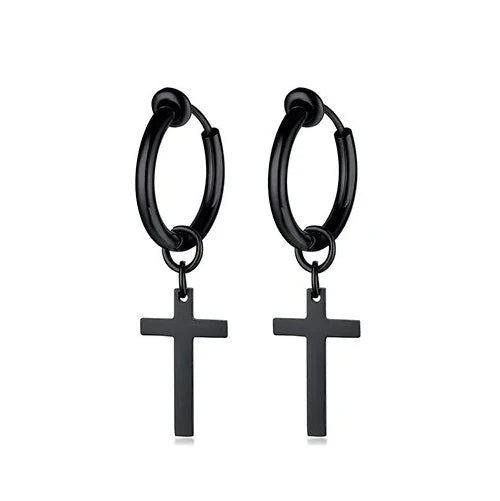 Boucles d'Oreilles Homme Croix Noire