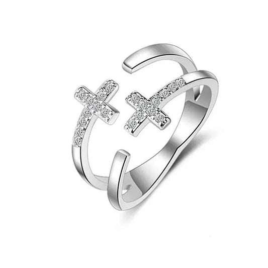 Bague Double Croix Argent