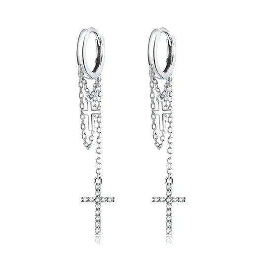 Boucles d'Oreilles Croix Pendante Femme