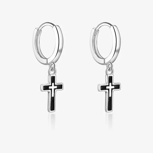 Boucles d'Oreilles Croix Pendante Argent Homme