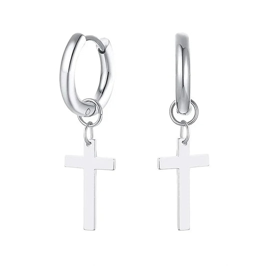 Boucles d'Oreilles Homme Anneau Croix